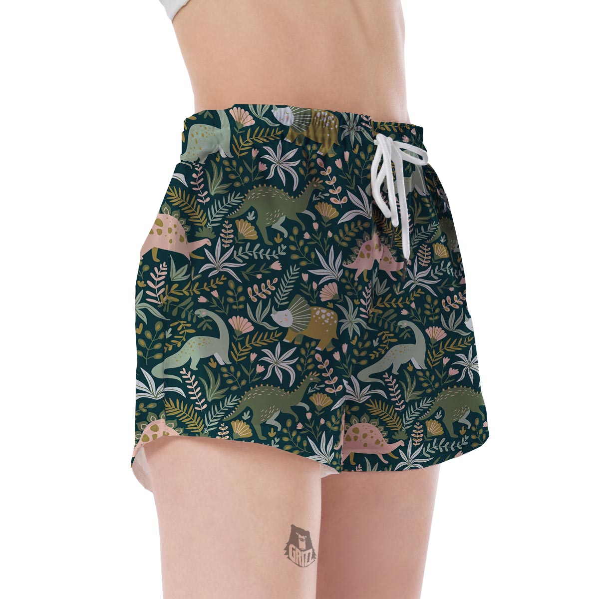 Dino Dinosaur Flower Leaf Pattern Print Women's Shorts-grizzshop