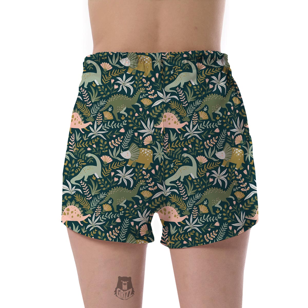 Dino Dinosaur Flower Leaf Pattern Print Women's Shorts-grizzshop