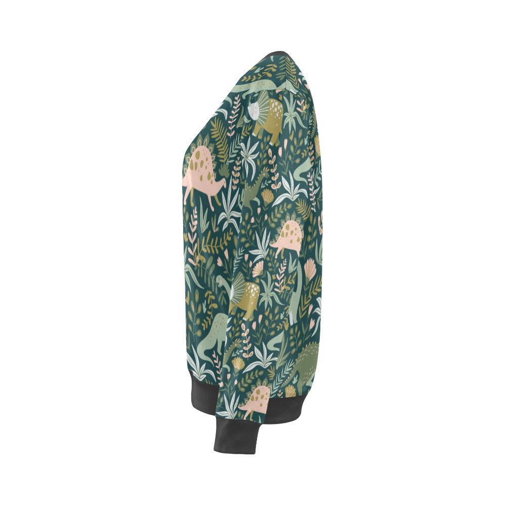 Dino Dinosaur Flower Leaf Pattern Print Women's Sweatshirt-grizzshop