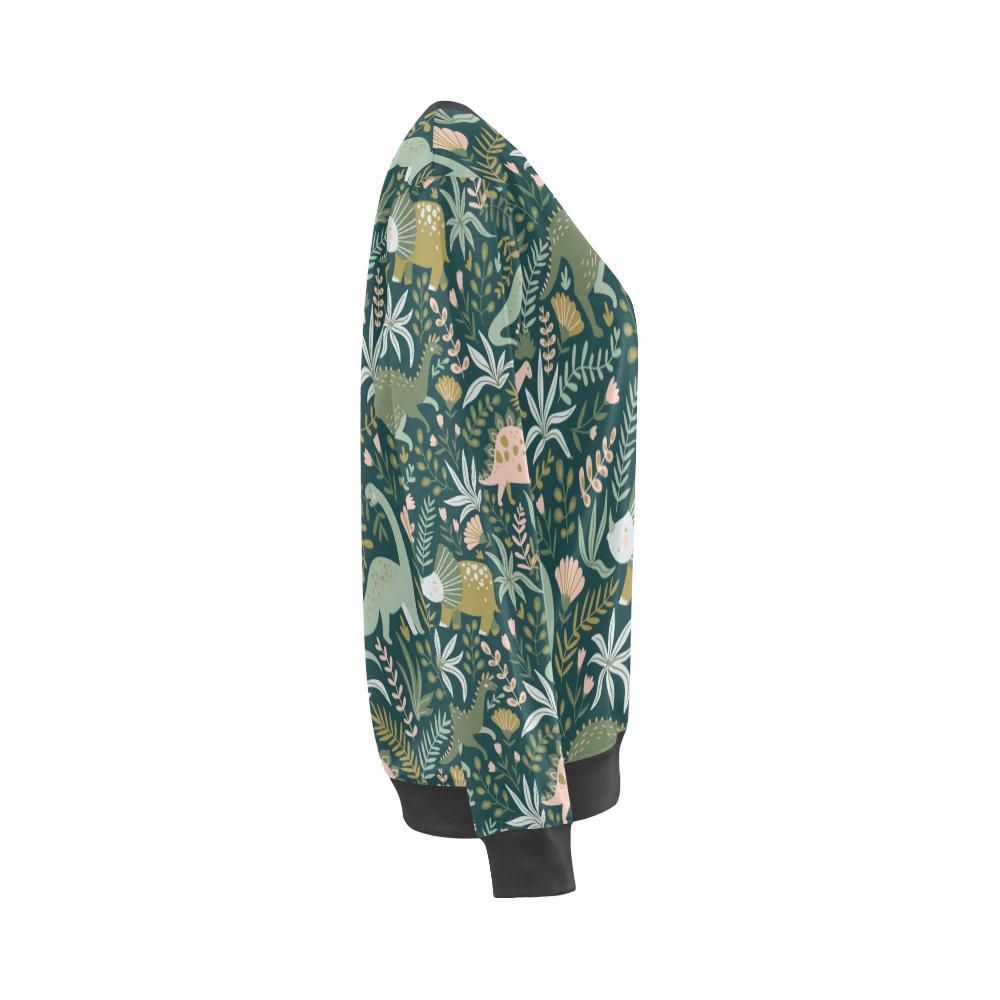 Dino Dinosaur Flower Leaf Pattern Print Women's Sweatshirt-grizzshop