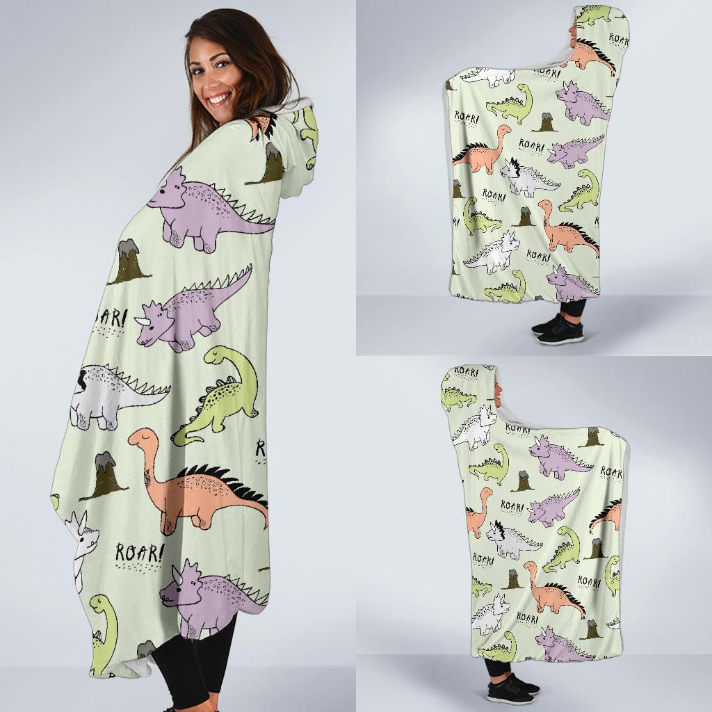 Dino Roar Dinosaur Pattern Print Hooded Blanket-grizzshop