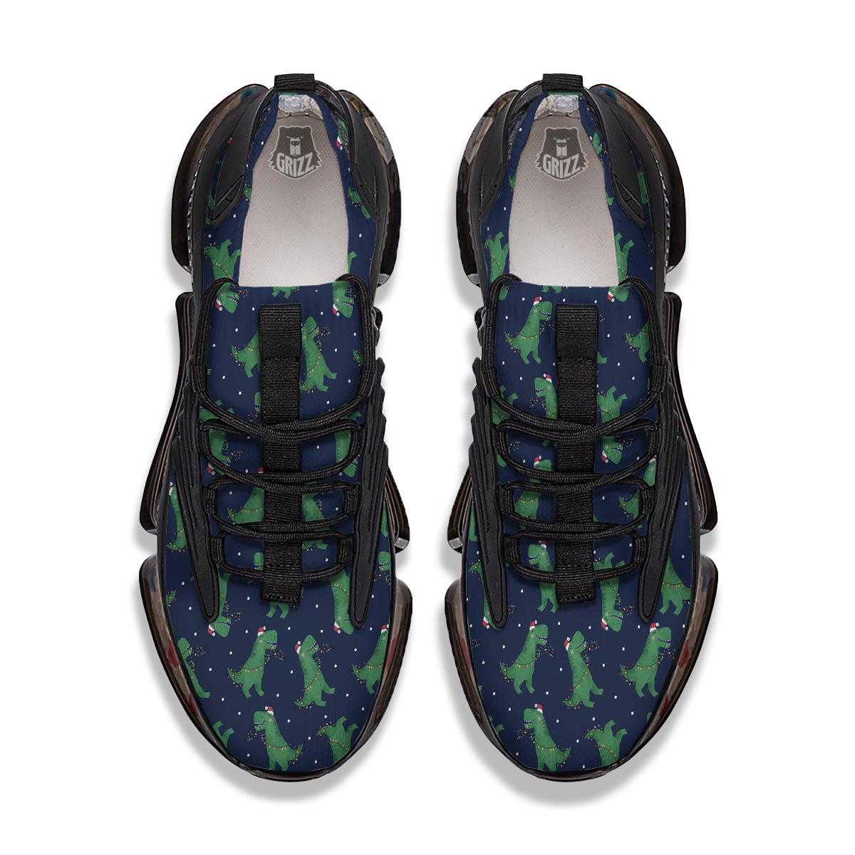 Dino T-Rex Christmas Santa Claus Print Pattern Black Gym Shoes-grizzshop