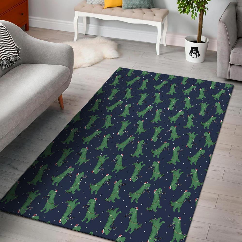 Dino T-Rex Christmas Santa Claus Print Pattern Floor Mat-grizzshop