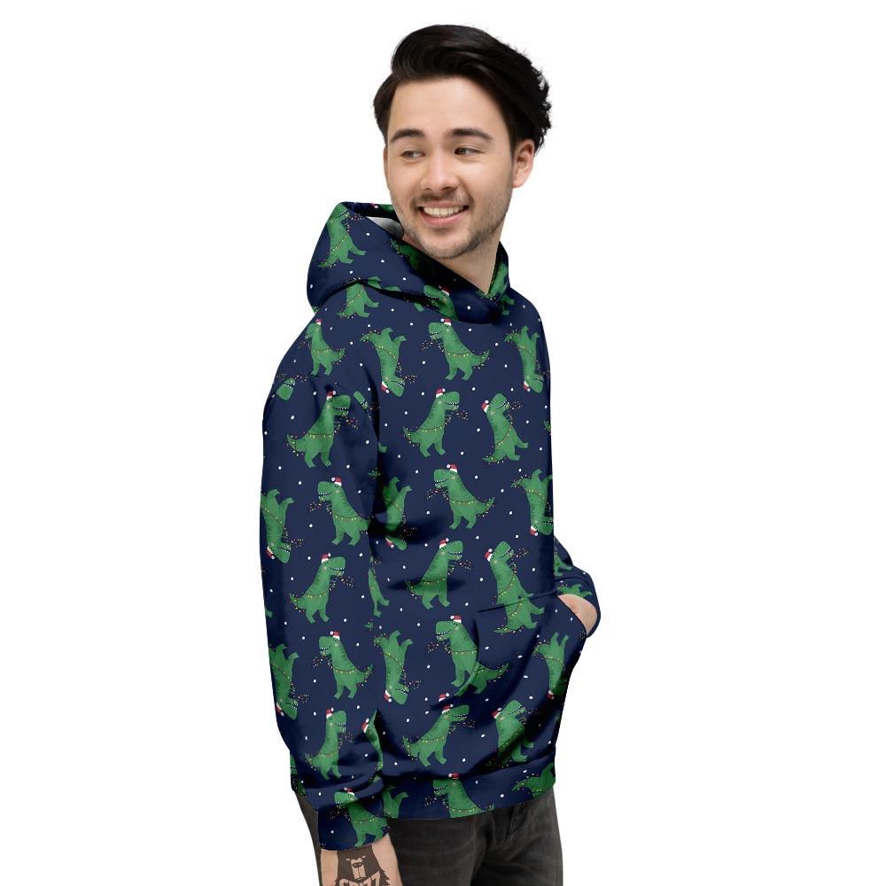 Dino T-Rex Christmas Santa Claus Print Pattern Men's Hoodie-grizzshop