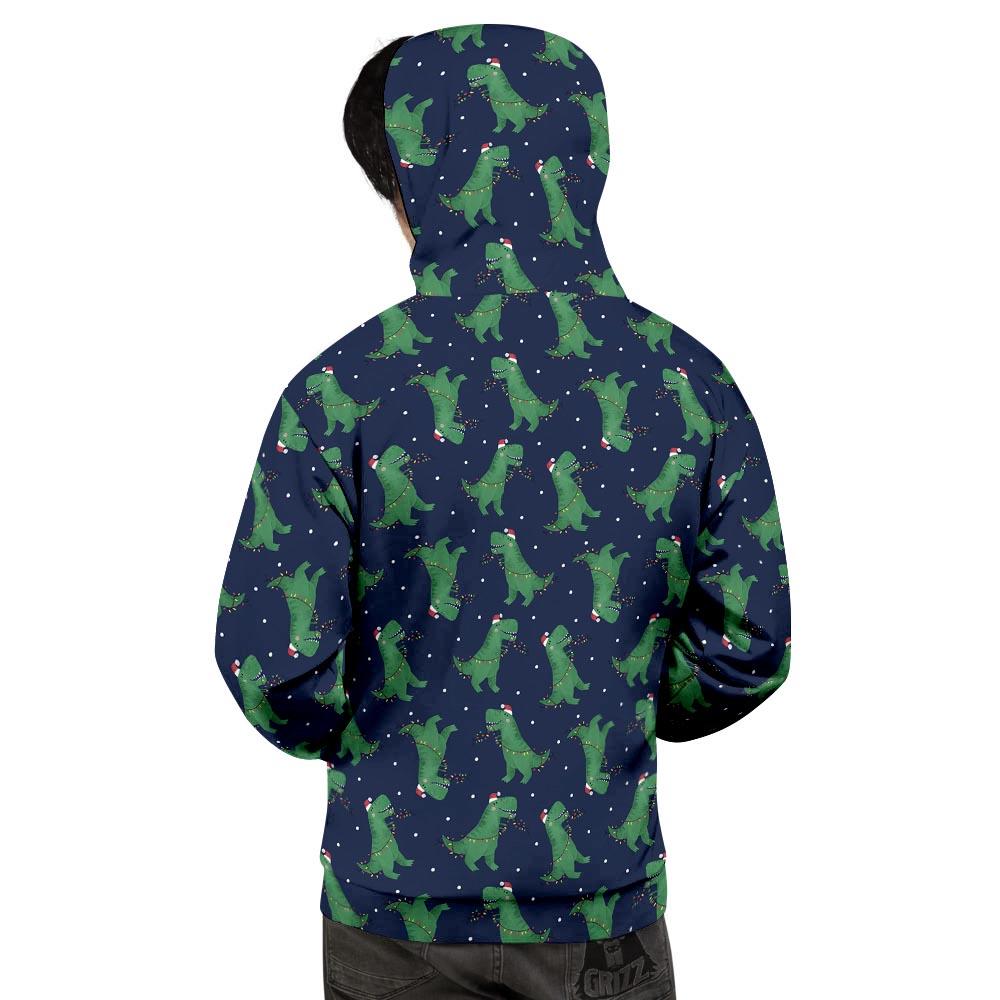 Dino T-Rex Christmas Santa Claus Print Pattern Men's Hoodie-grizzshop