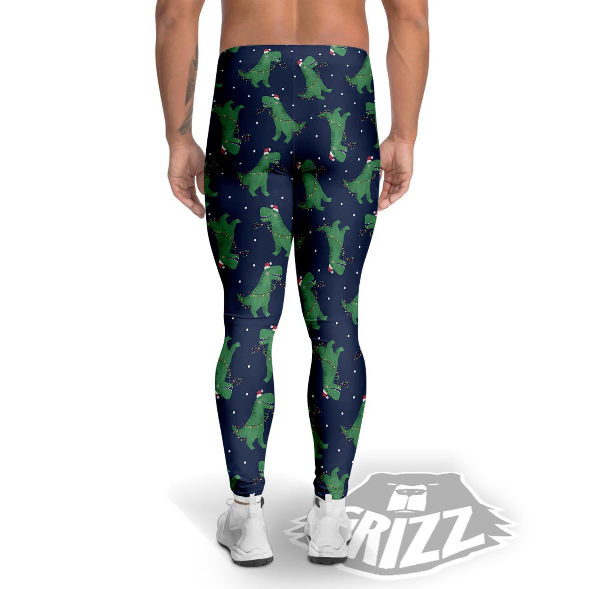 Dino T-Rex Christmas Santa Claus Print Pattern Men's Leggings-grizzshop