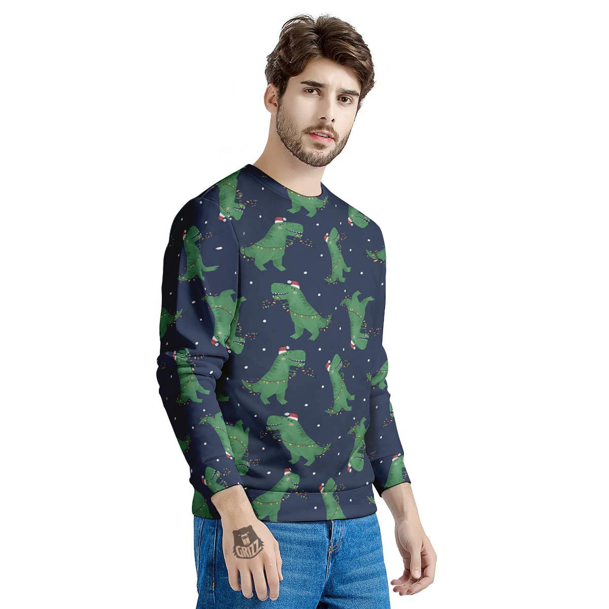 Dino T-Rex Christmas Santa Claus Print Pattern Men's Sweatshirt-grizzshop