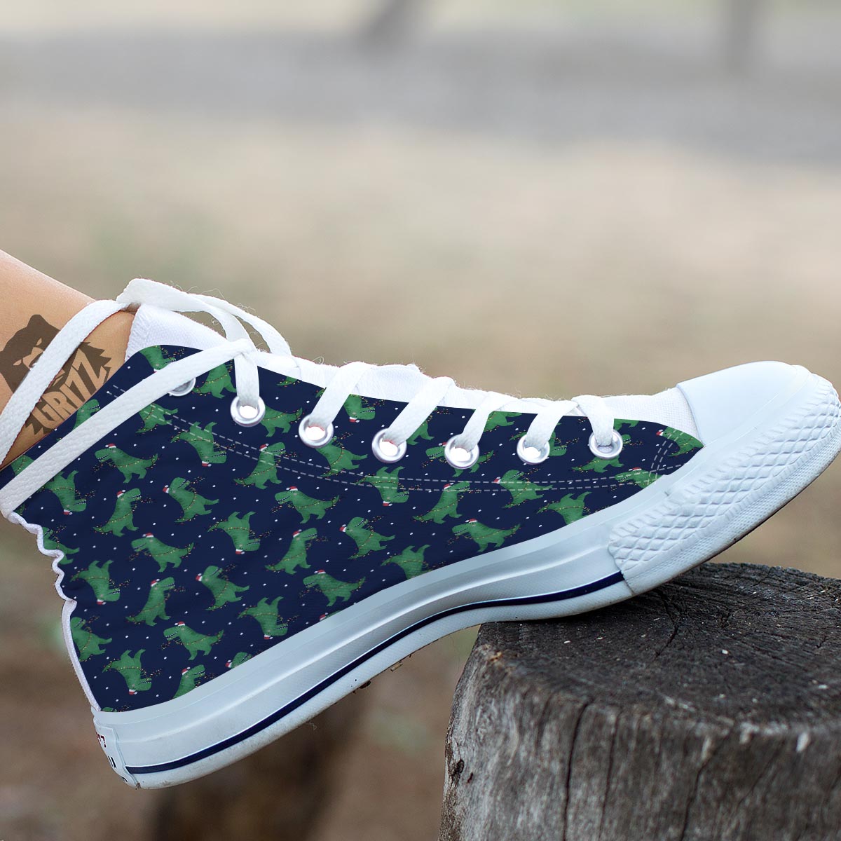 Dino T-Rex Christmas Santa Claus Print Pattern White High Top Shoes-grizzshop