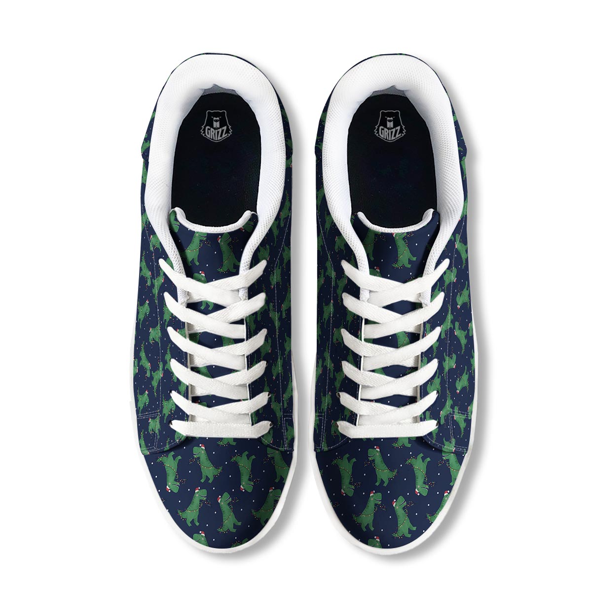 Dino T-Rex Christmas Santa Claus Print Pattern White Low Top Sneakers-grizzshop