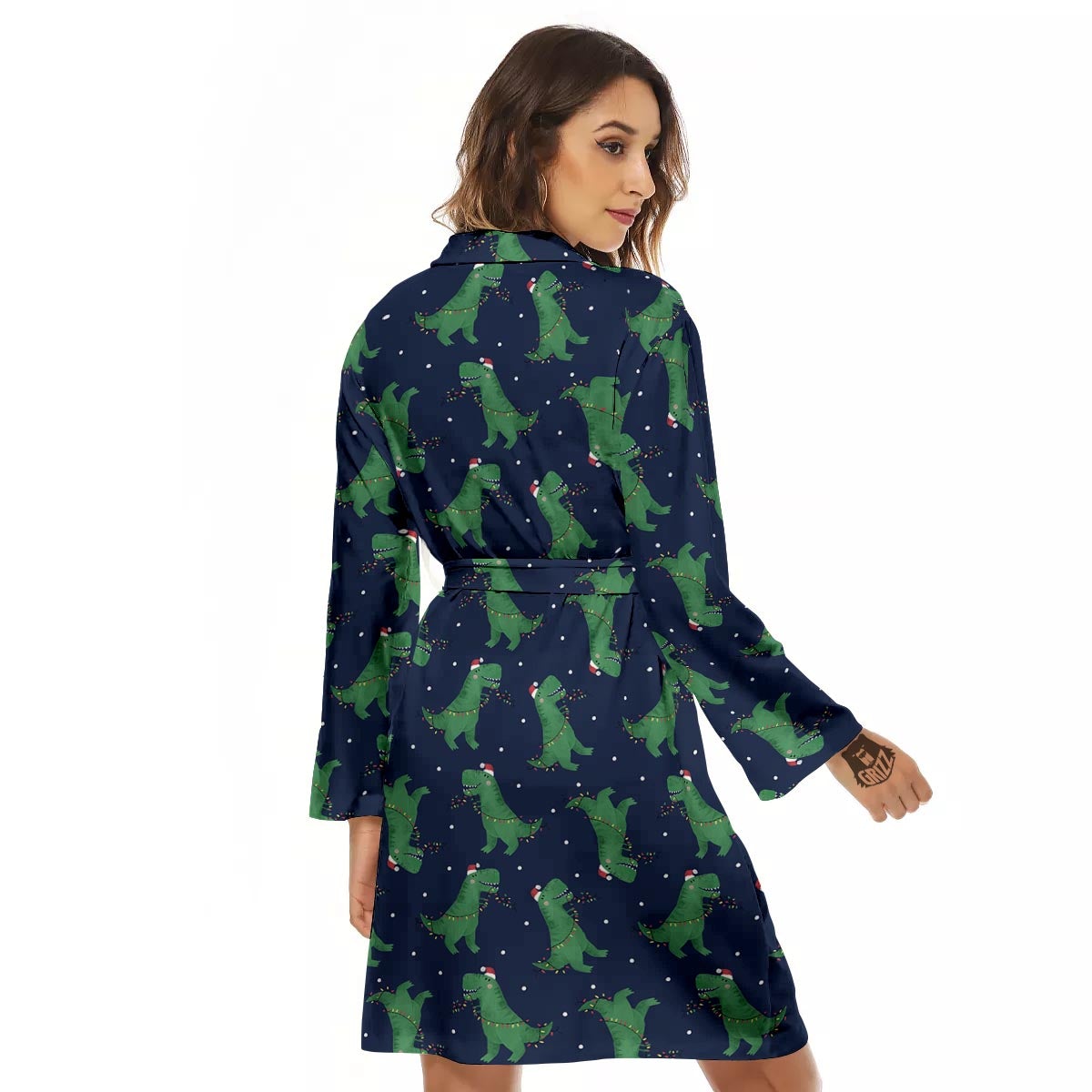 Dino T-Rex Christmas Santa Claus Print Pattern Women's Robe-grizzshop