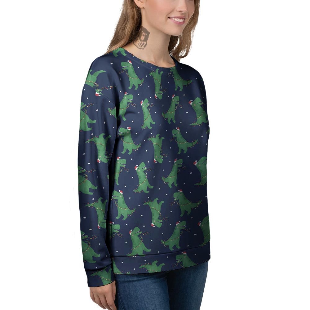 Dino T-Rex Christmas Santa Claus Print Pattern Women's Sweatshirt-grizzshop