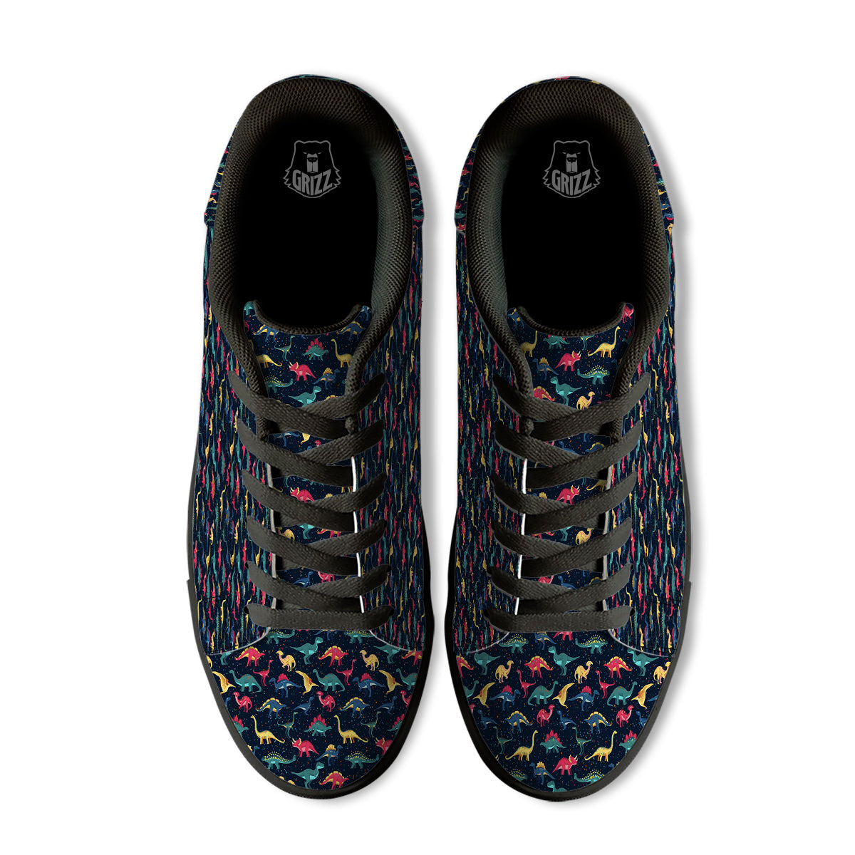 Dinosaur Colorful Print Pattern Black Low Top Sneakers-grizzshop