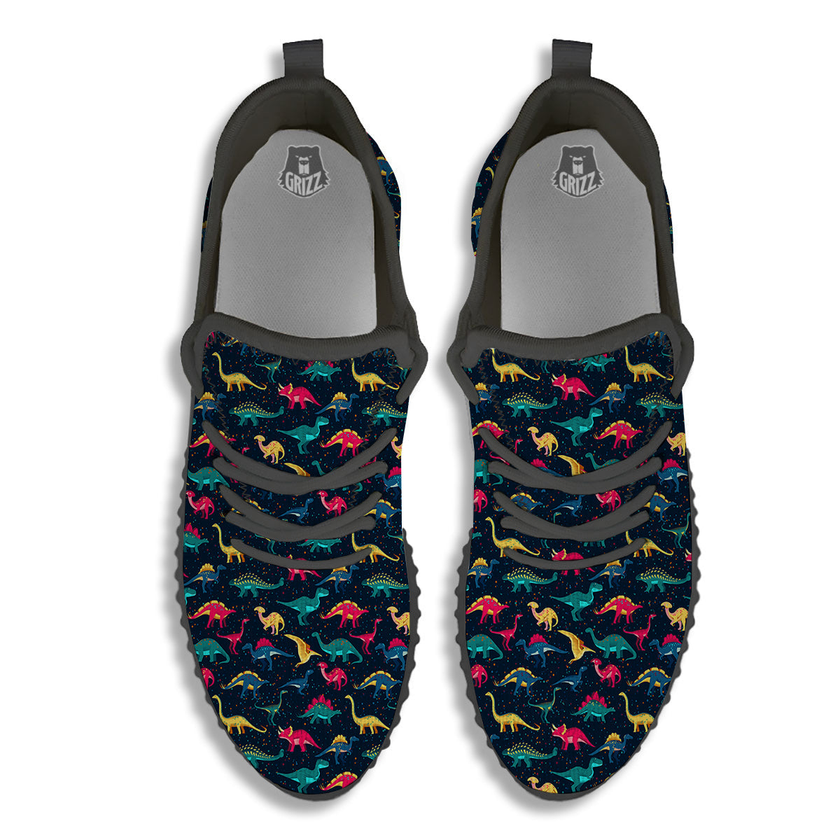 Dinosaur Colorful Print Pattern Black Walking Shoes-grizzshop
