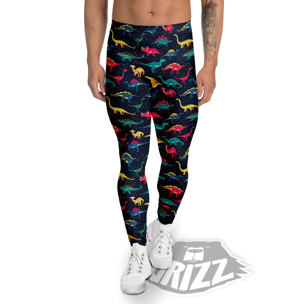 Dinosaur Colorful Print Pattern Men's Leggings-grizzshop