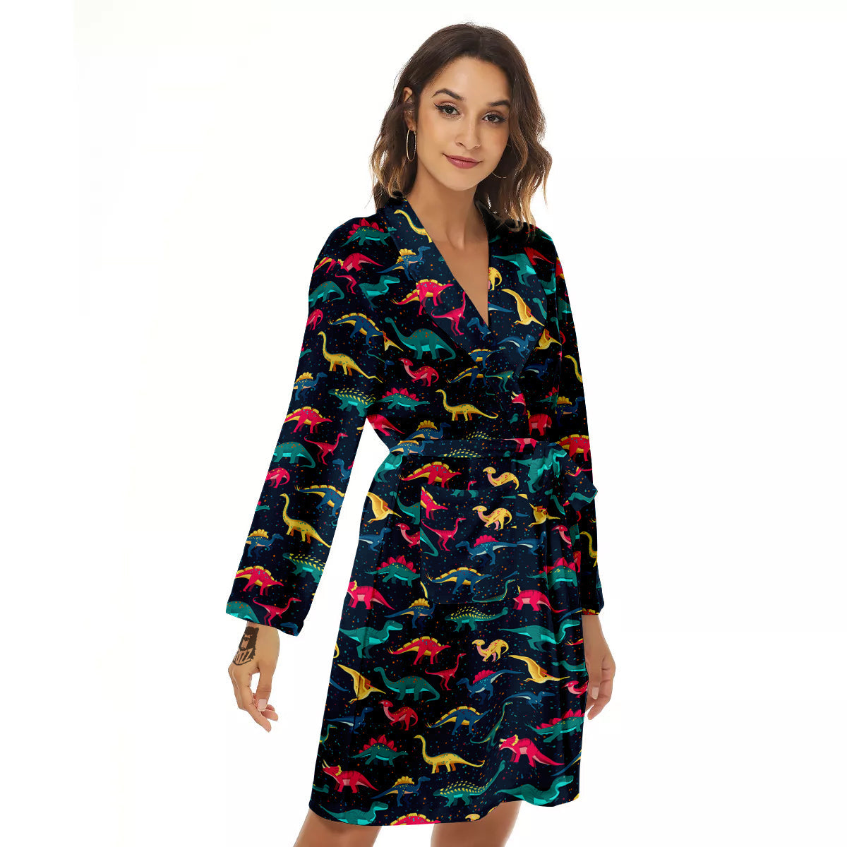 Dinosaur Colorful Print Pattern Women's Robe-grizzshop