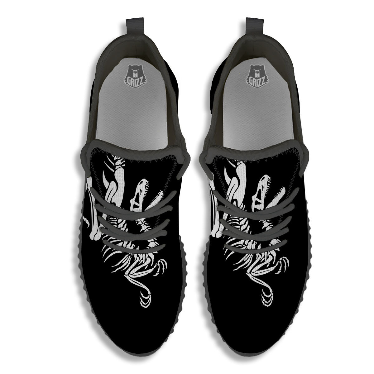 Dinosaur Fossil White And Black Print Black Walking Shoes-grizzshop