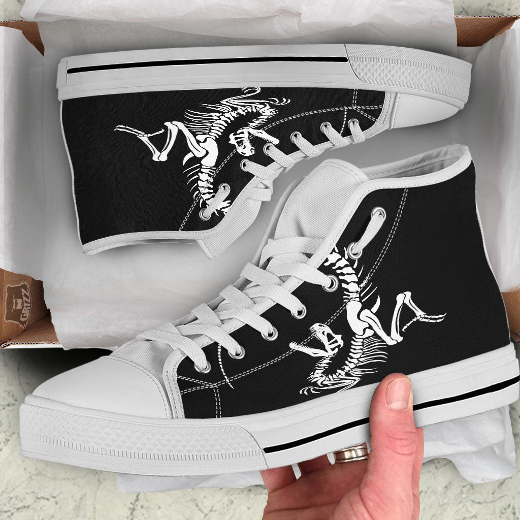 Dinosaur Fossil White And Black Print White High Top Shoes-grizzshop