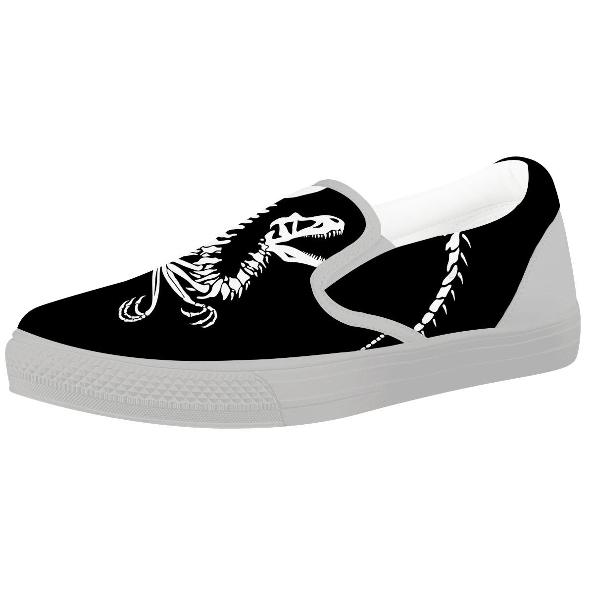 Dinosaur Fossil White And Black Print White Slip On Shoes-grizzshop