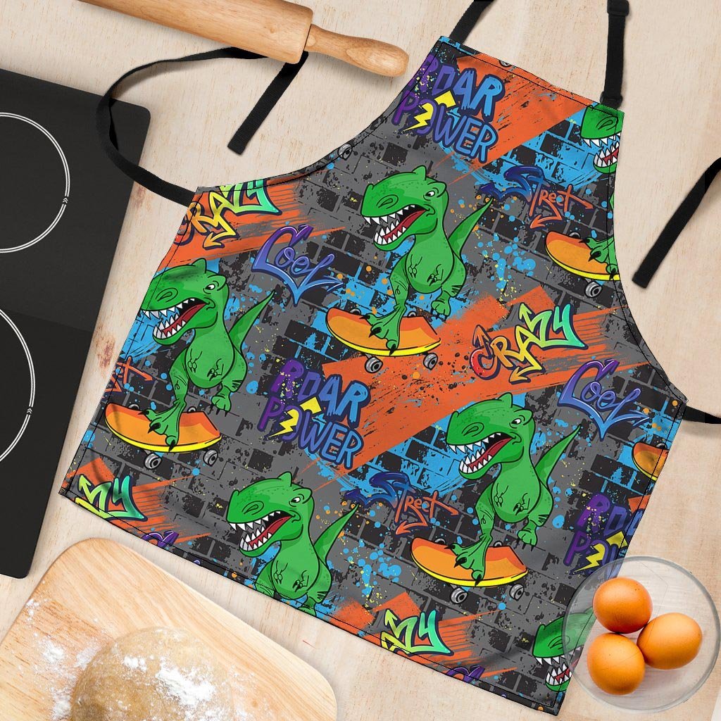Dinosaur T-rex Graffiti Print Women's Apron-grizzshop