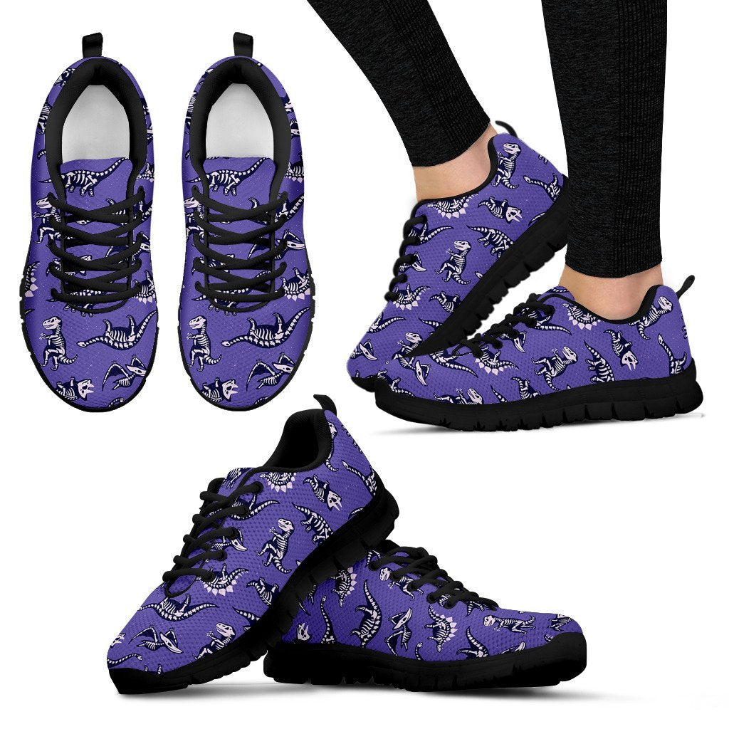 Dinosaur T rex Print Pattern Black Sneaker Shoes For Men Women-grizzshop