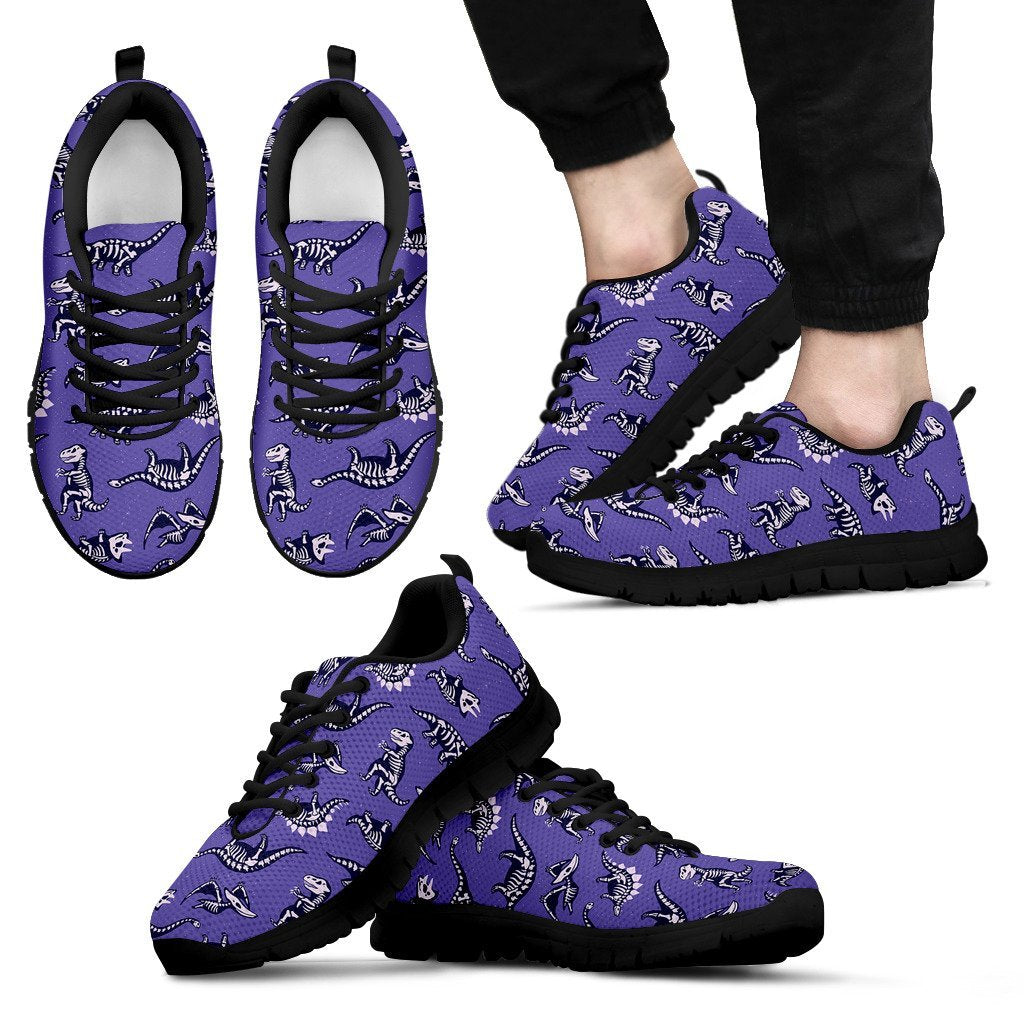 Dinosaur T rex Print Pattern Black Sneaker Shoes For Men Women-grizzshop