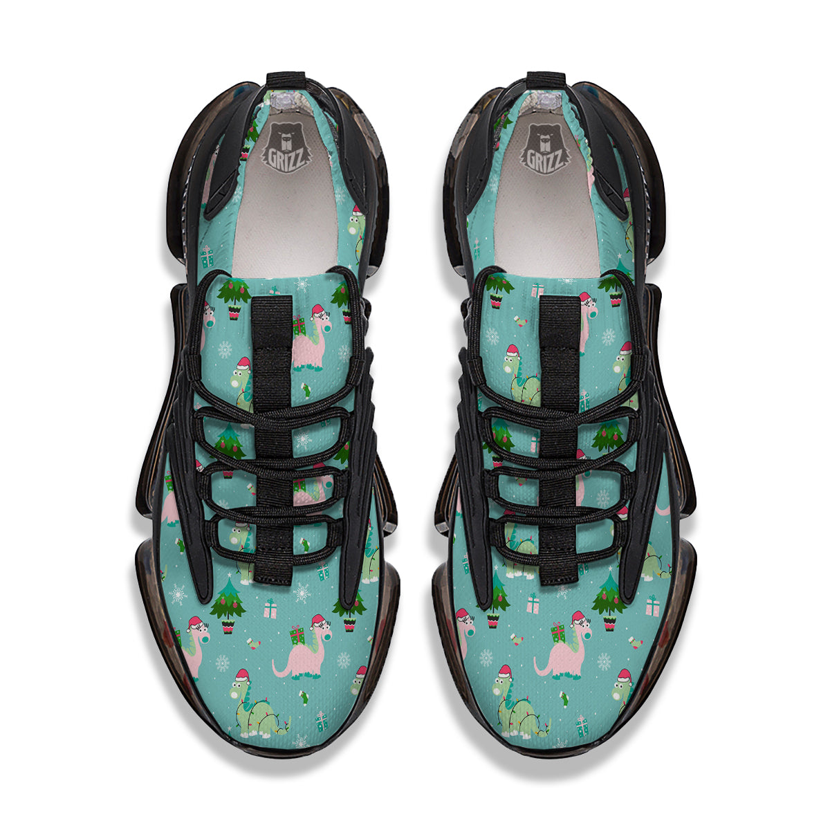 Dinosaur Xmas Print Pattern Black Gym Shoes-grizzshop