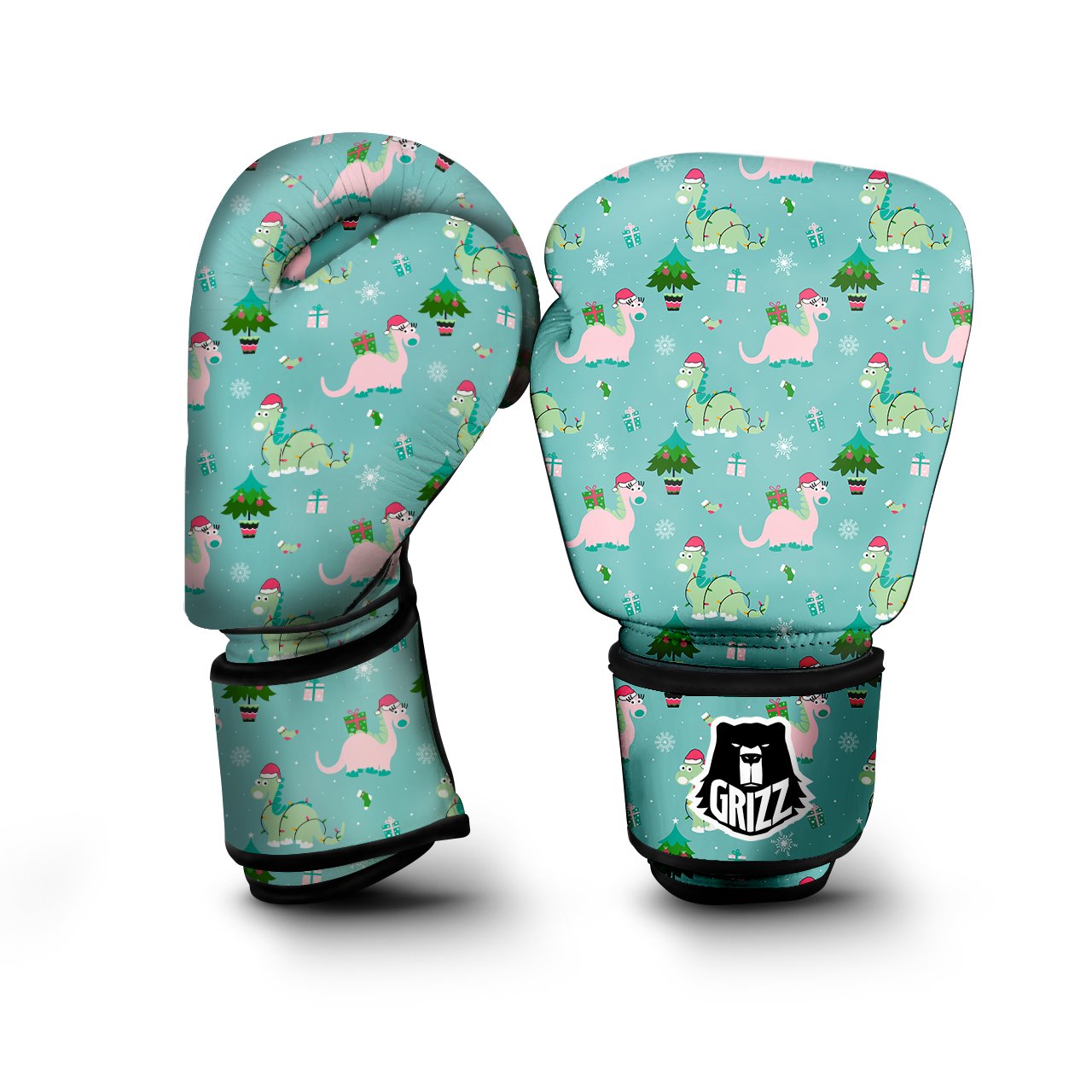 Dinosaur Xmas Print Pattern Boxing Gloves-grizzshop