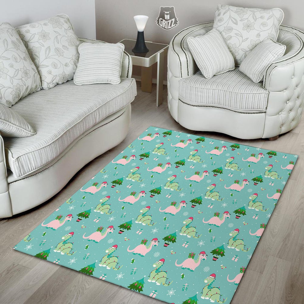 Dinosaur Xmas Print Pattern Floor Mat-grizzshop