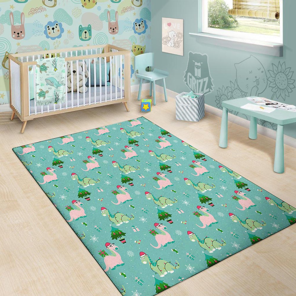 Dinosaur Xmas Print Pattern Floor Mat-grizzshop