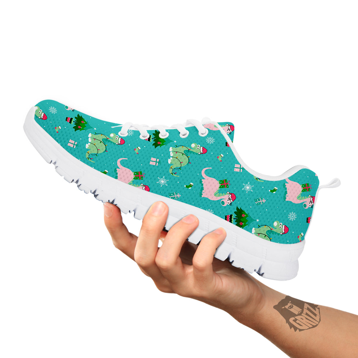 Dinosaur Xmas Print Pattern White Sneaker-grizzshop