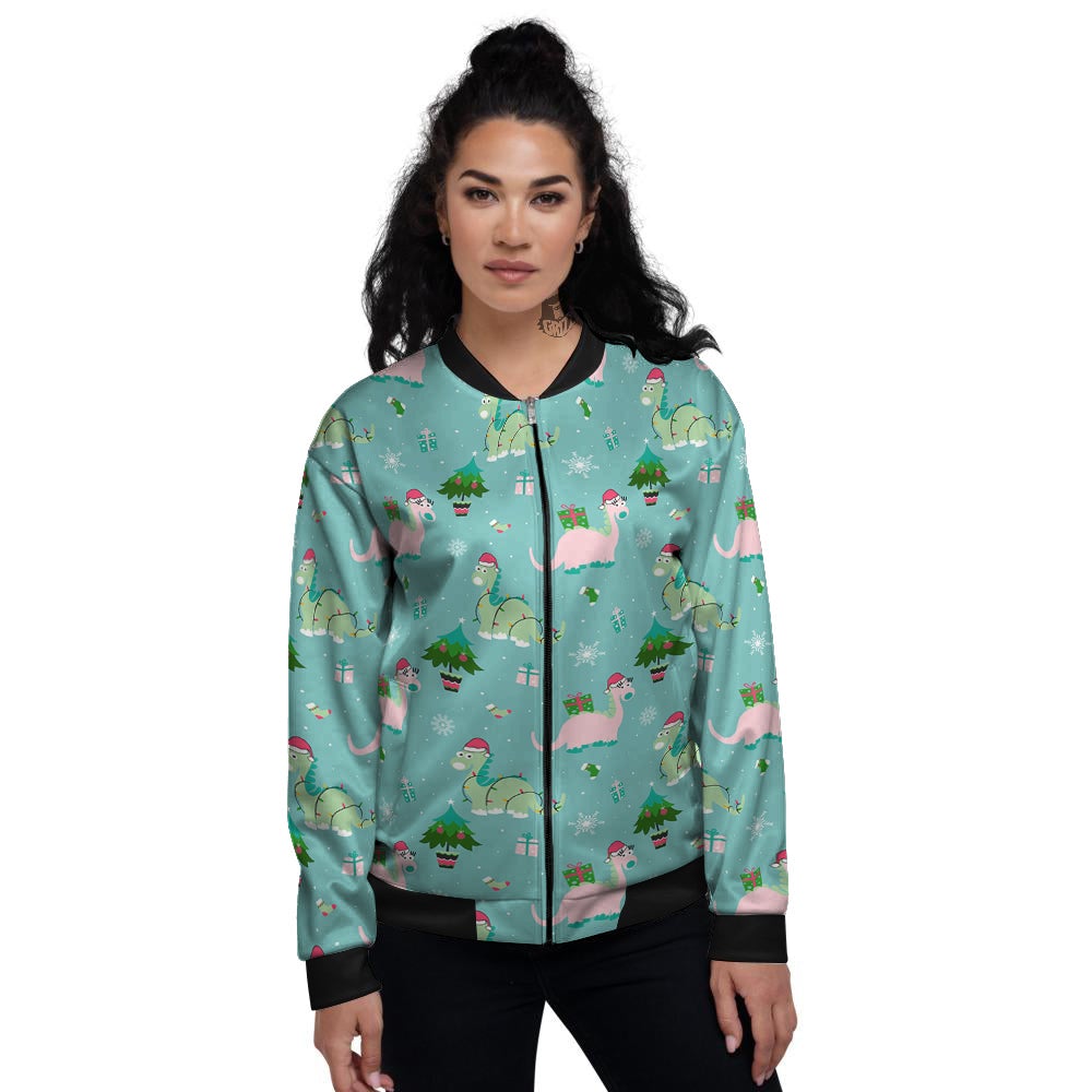 Dinosaur Xmas Print Pattern Women's Bomber Jacket-grizzshop