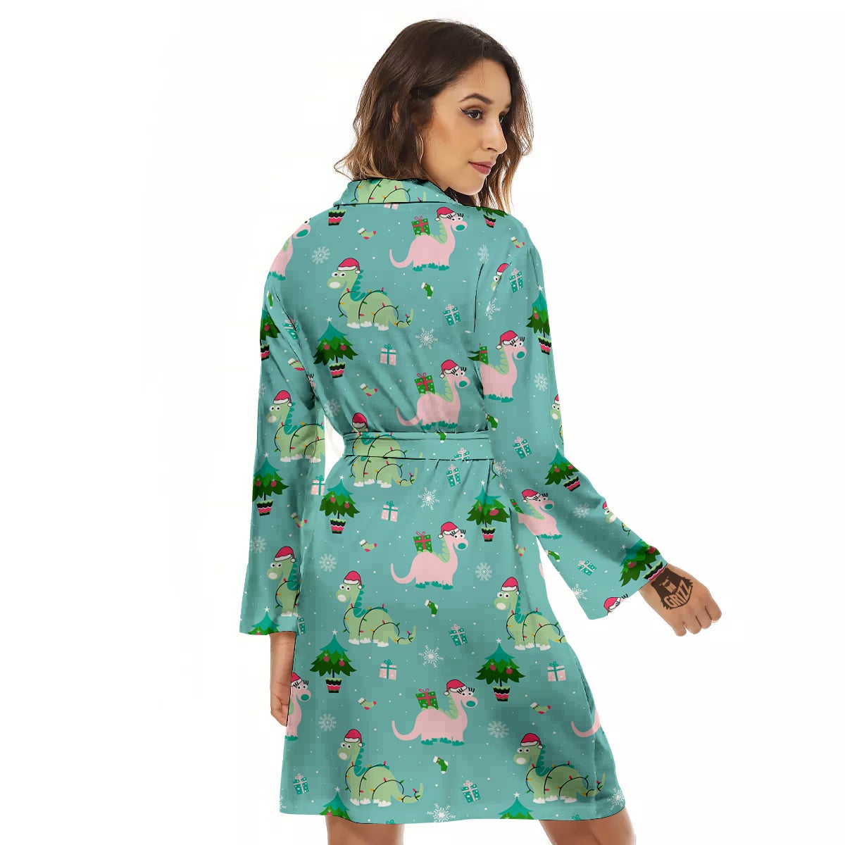 Dinosaur Xmas Print Pattern Women's Robe-grizzshop
