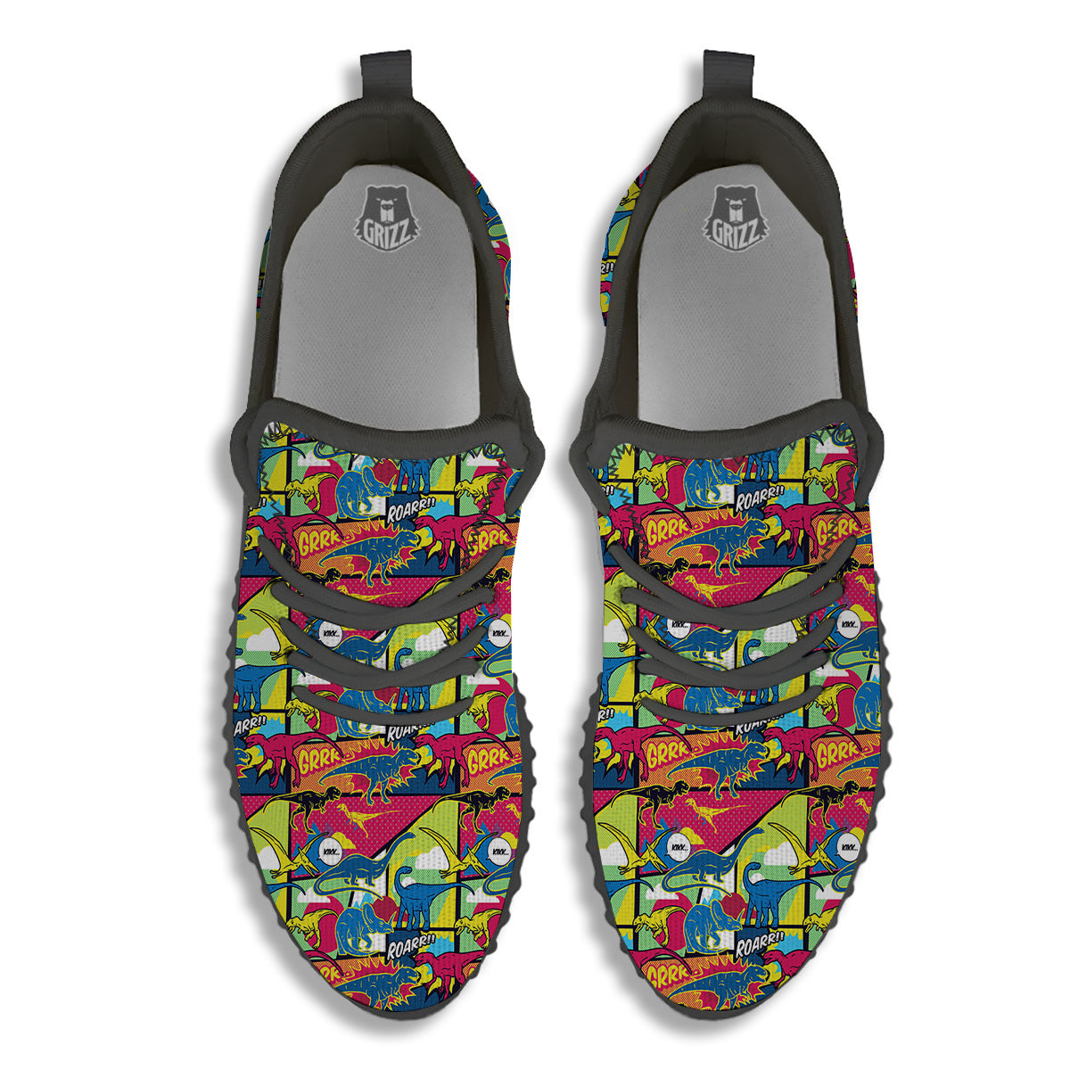 Dinosaurs Comic Print Pattern Black Walking Shoes-grizzshop