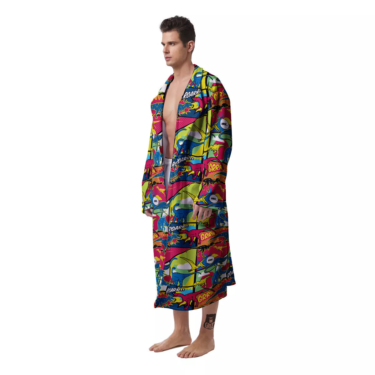 Dinosaurs Comic Print Pattern Men's Robe-grizzshop