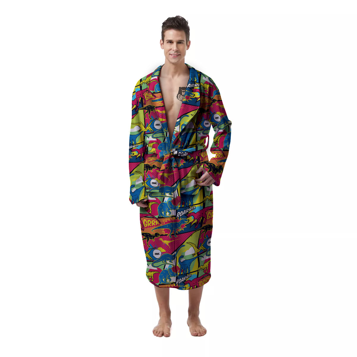 Dinosaurs Comic Print Pattern Men's Robe-grizzshop