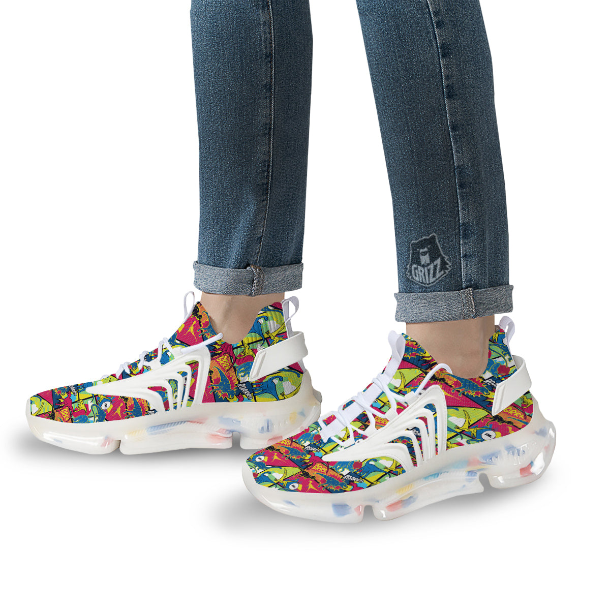 Dinosaurs Comic Print Pattern White Gym Shoes-grizzshop