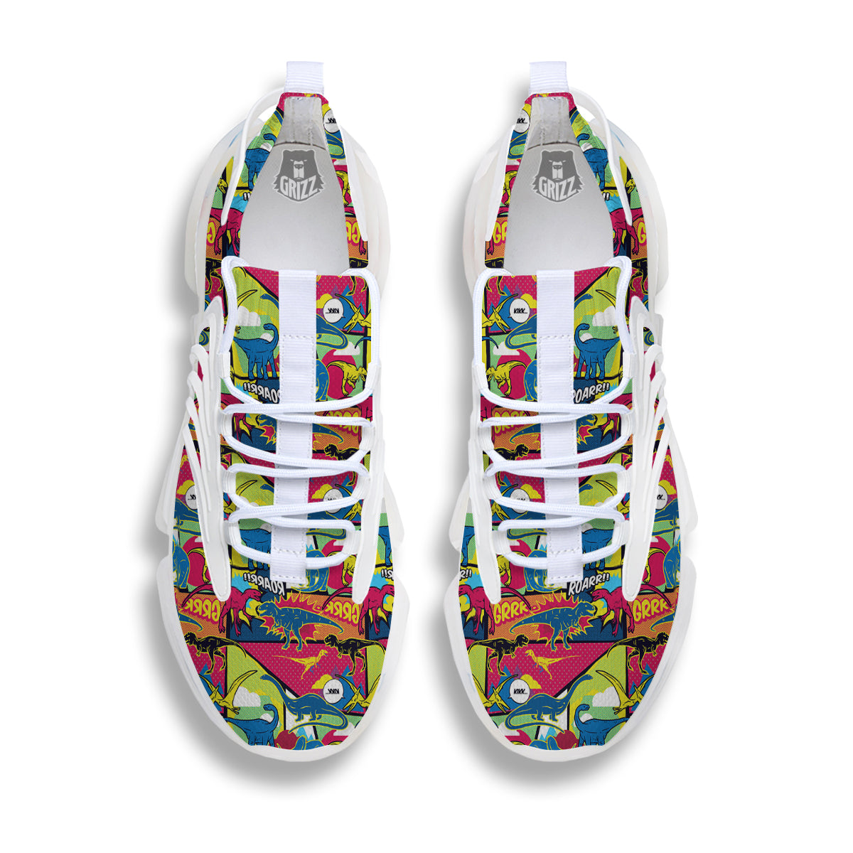 Dinosaurs Comic Print Pattern White Gym Shoes-grizzshop