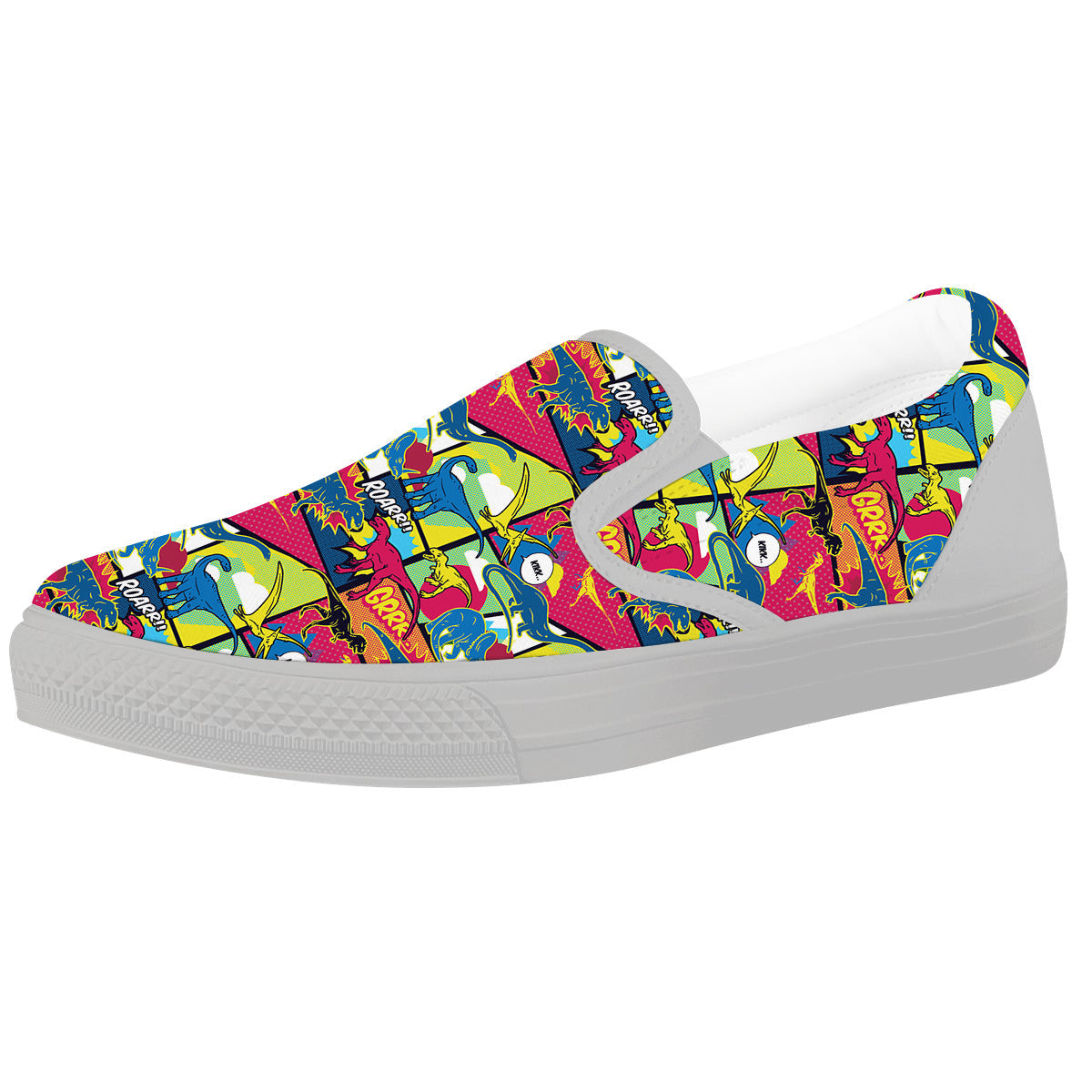 Dinosaurs Comic Print Pattern White Slip On Shoes-grizzshop