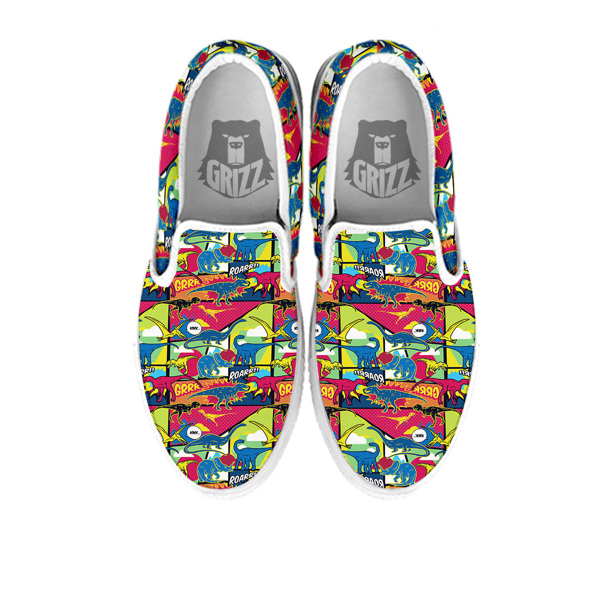 Dinosaurs Comic Print Pattern White Slip On Shoes-grizzshop