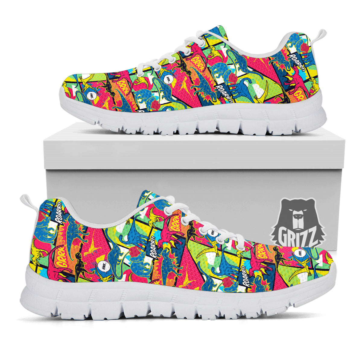 Dinosaurs Comic Print Pattern White Sneaker-grizzshop