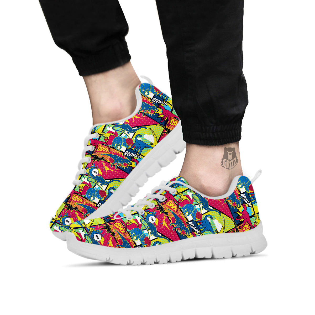 Dinosaurs Comic Print Pattern White Sneaker-grizzshop