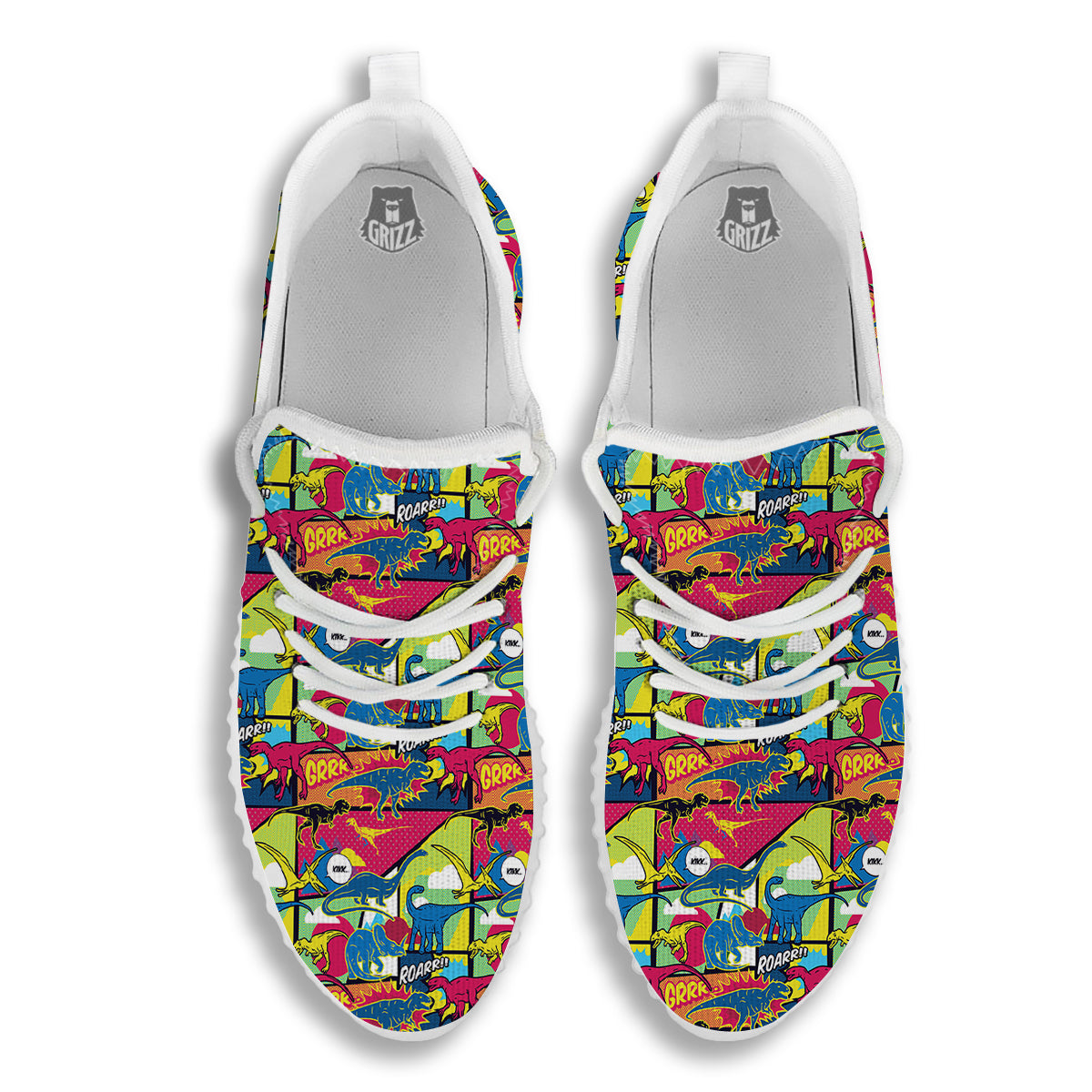 Dinosaurs Comic Print Pattern White Walking Shoes-grizzshop