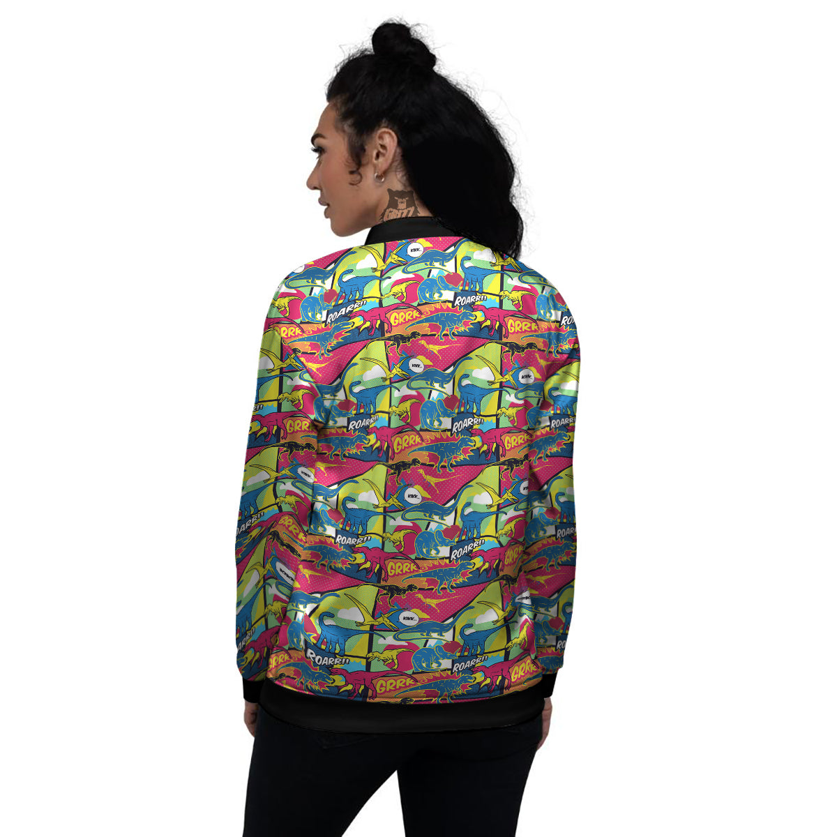 Dinosaurs Comic Print Pattern Women's Bomber Jacket-grizzshop