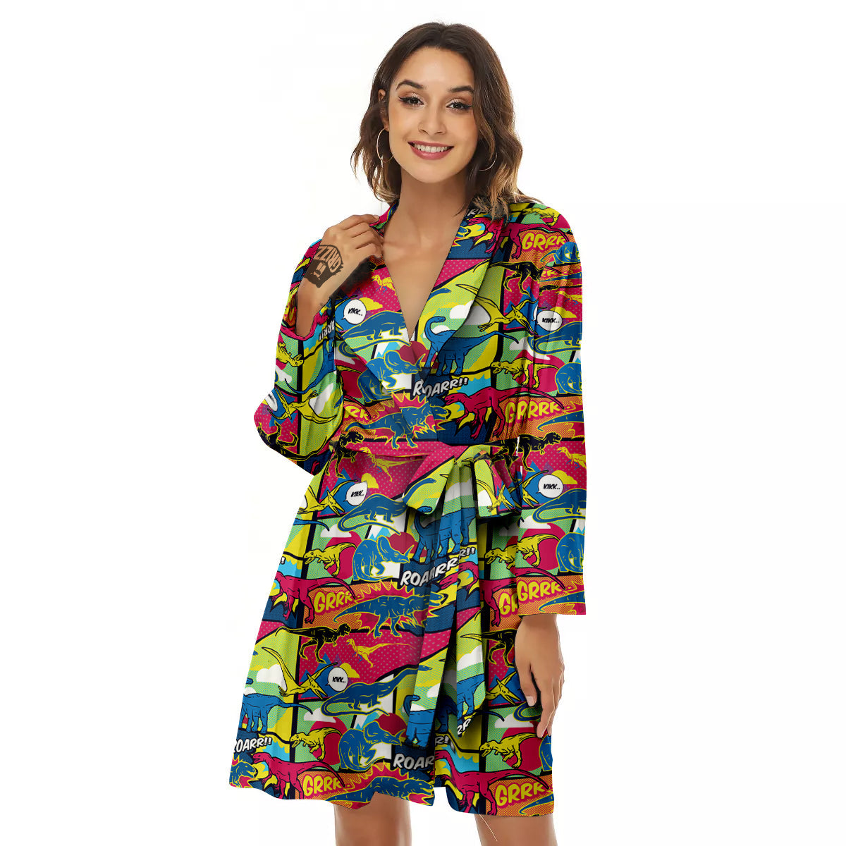 Dinosaurs Comic Print Pattern Women's Robe-grizzshop