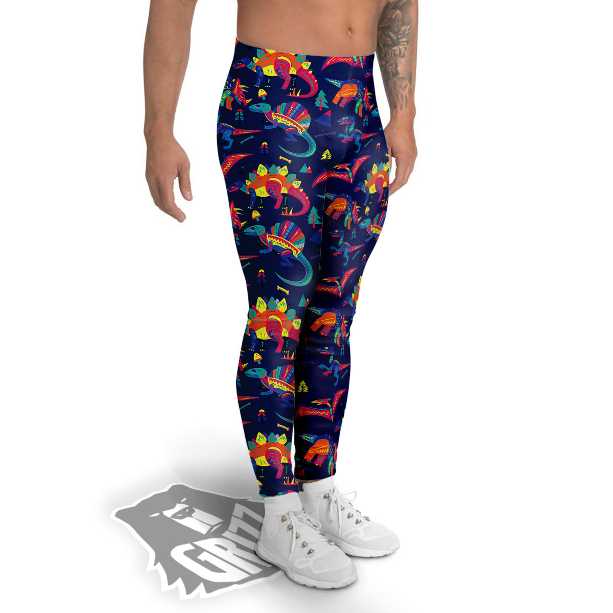 Dinosaurs Cute Colorful Print Pattern Men's Leggings-grizzshop
