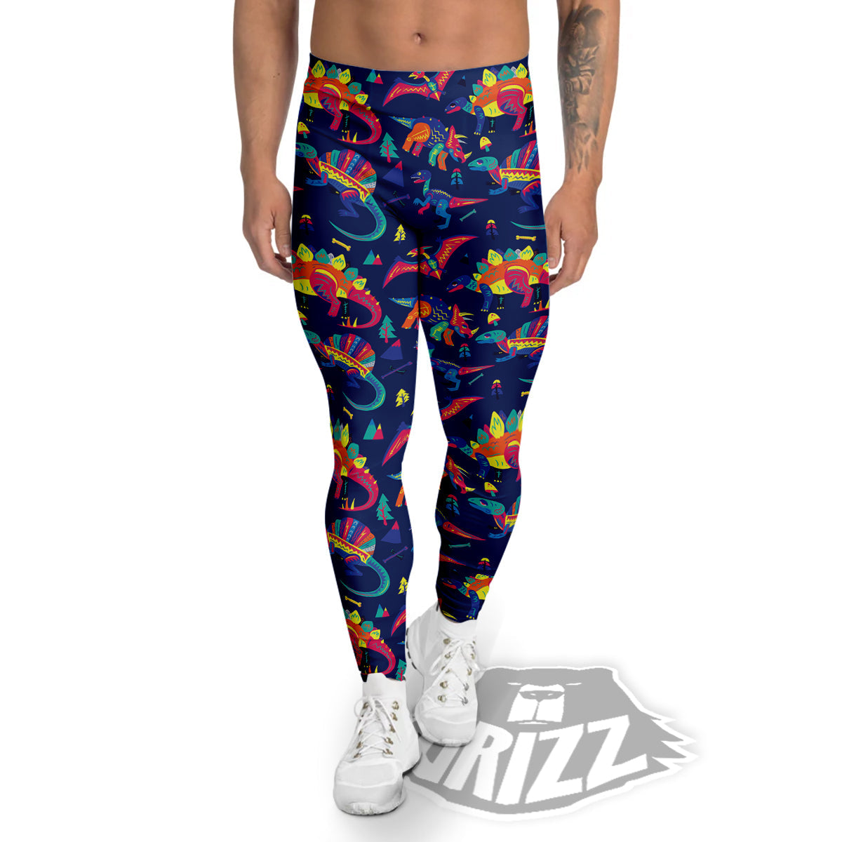 Dinosaurs Cute Colorful Print Pattern Men's Leggings-grizzshop