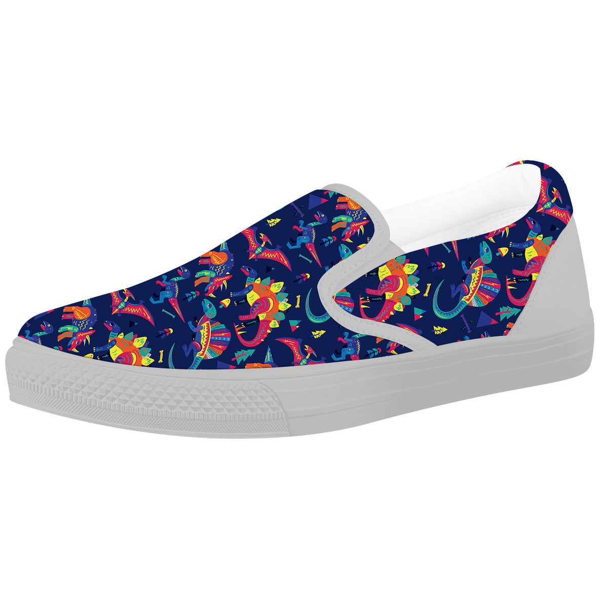 Dinosaurs Cute Colorful Print Pattern White Slip On Shoes-grizzshop