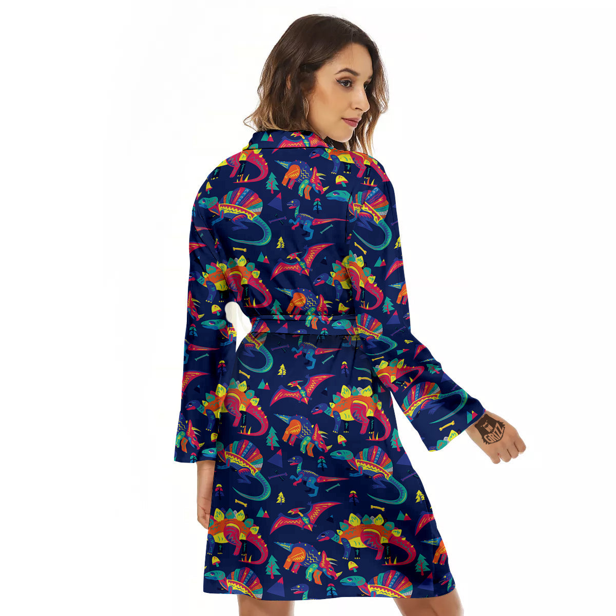 Dinosaurs Cute Colorful Print Pattern Women's Robe-grizzshop