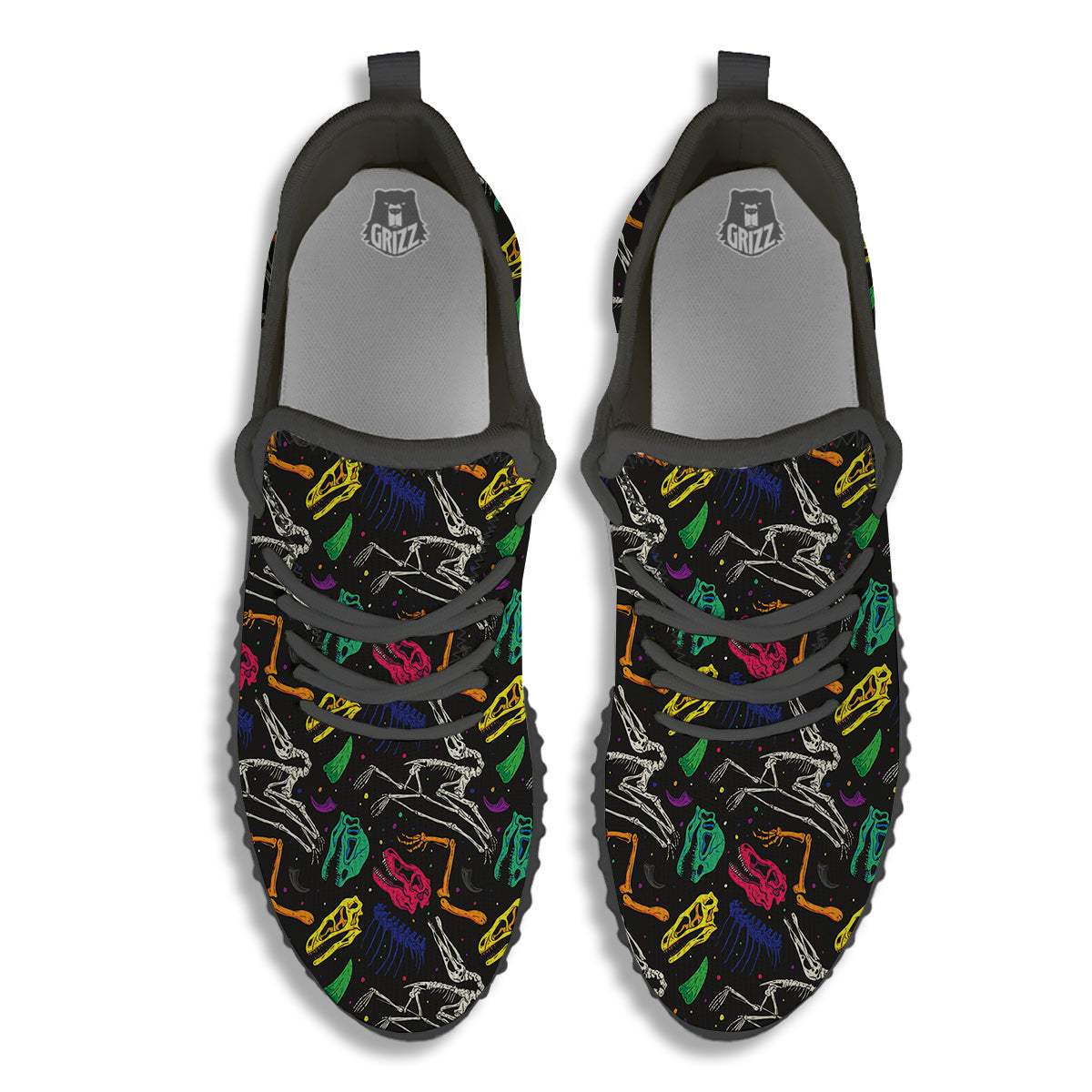 Dinosaurs Fossil Colorful Print Pattern Black Walking Shoes-grizzshop