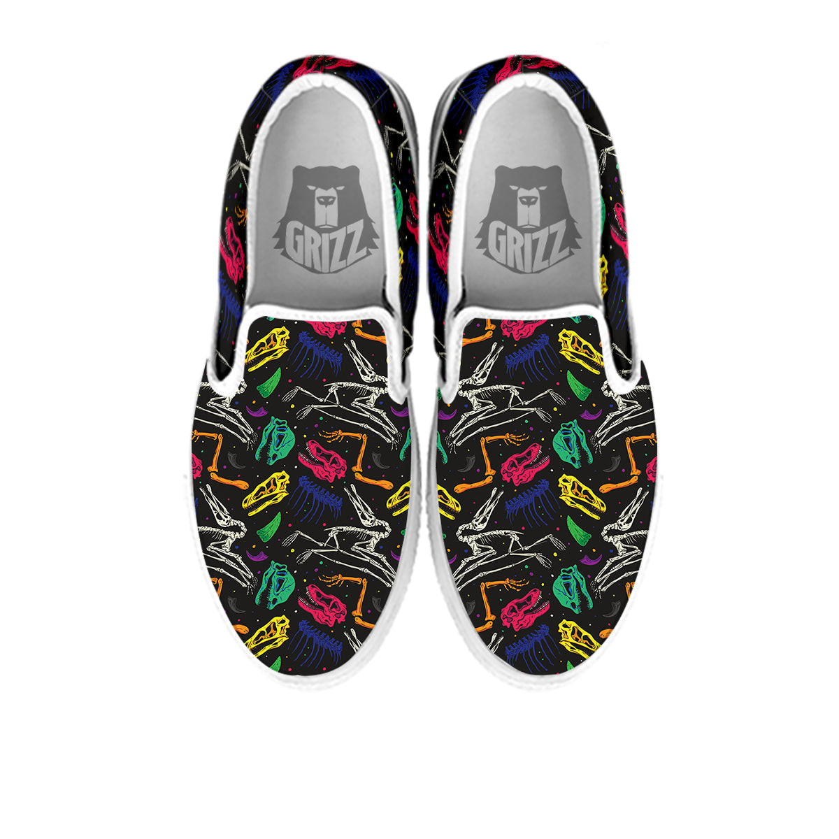 Dinosaurs Fossil Colorful Print Pattern White Slip On Shoes-grizzshop